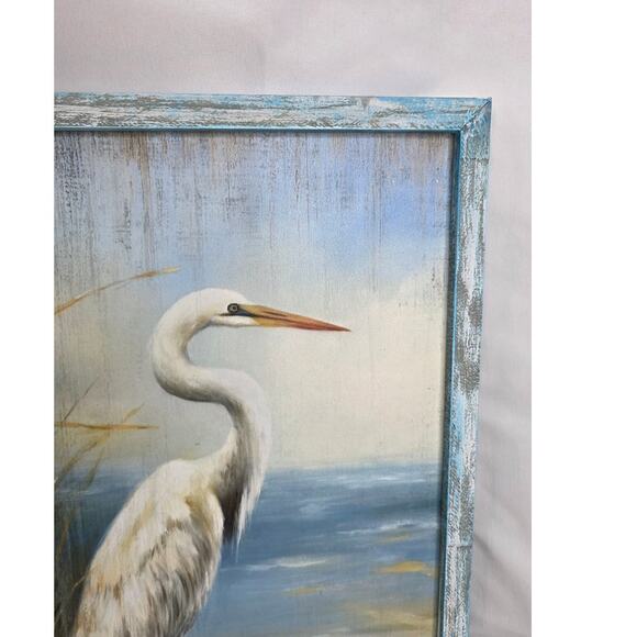 Coastal Heron Framed Wood Print 11'x16" Wall Art Beach Seascape Artwork Seashore - Picture 3 of 16